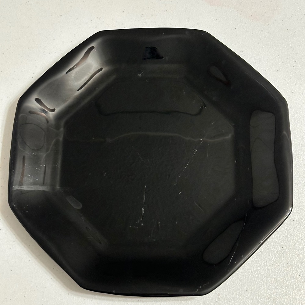 Arcoroc Arcopal Octime Octagonal Dinner Plate Black Glass Vintage France 10.5"